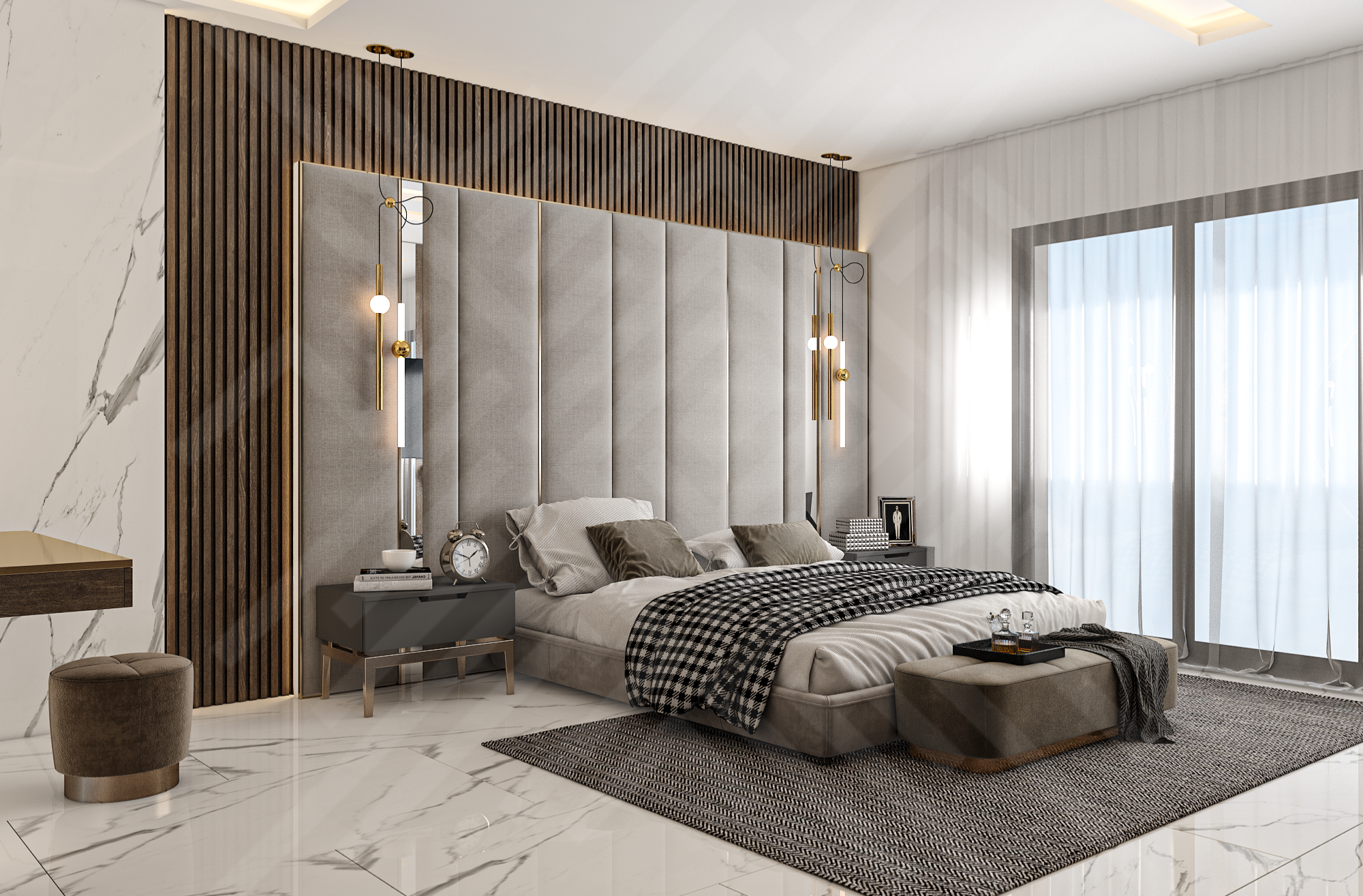 modern interior design with neutral tones and marble surfaces design